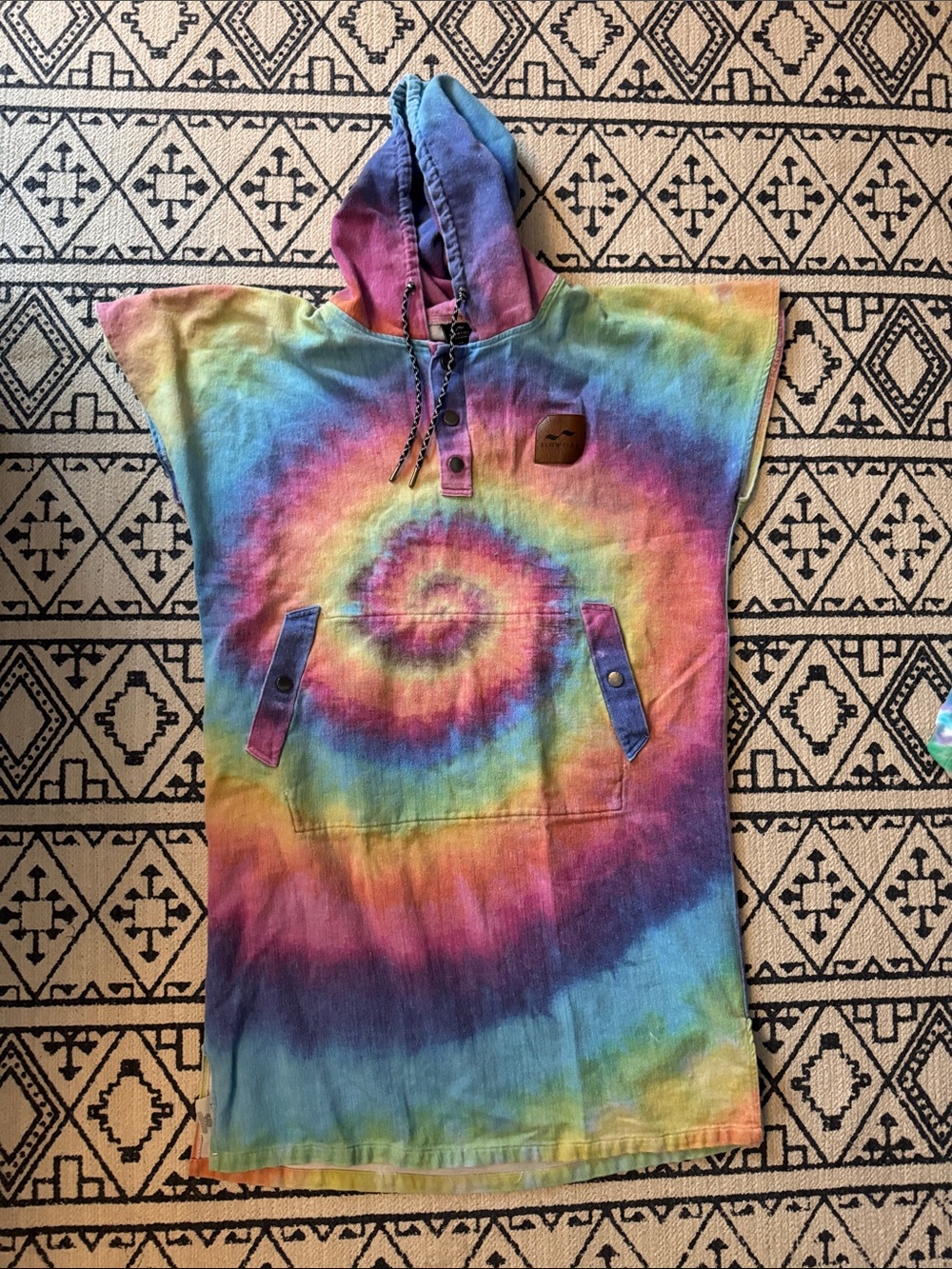 Slowtide Multi Color Tie-Dye Hooded Swim Coverup Changing Poncho Unisex